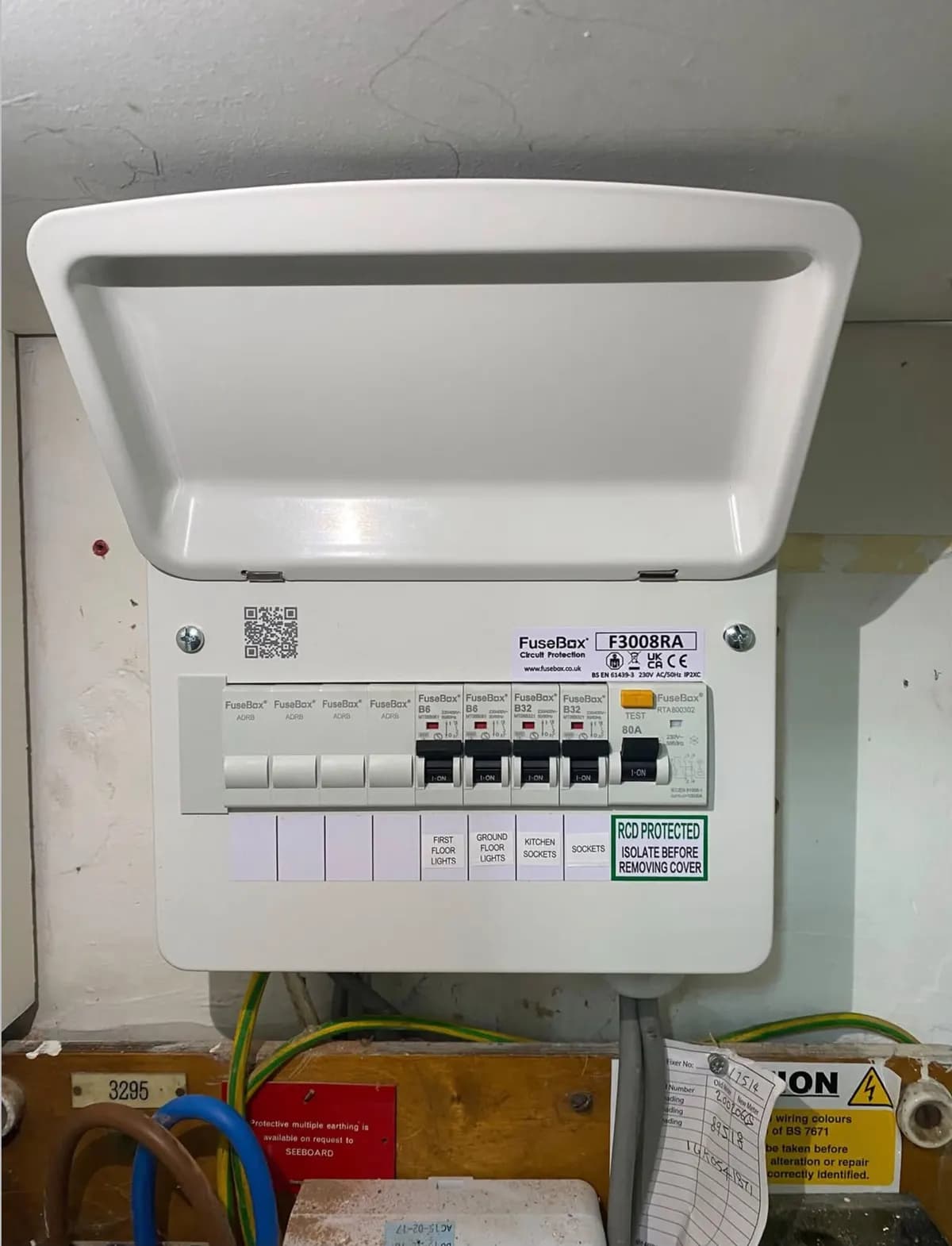New consumer unit with labelled circuit breakers fitted in South Nutfield
